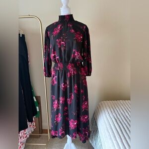 Nanette Lepore Black and Pink Floral 3/4 Sleeve Dress High/Low
